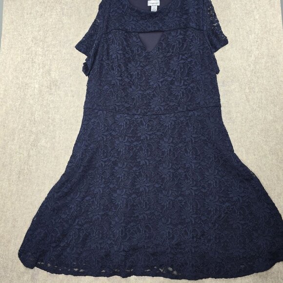Catherines Navy Blue Womens Lace Dress 4X Nylon/Polyester Blend Short Sleeve - Picture 1 of 7